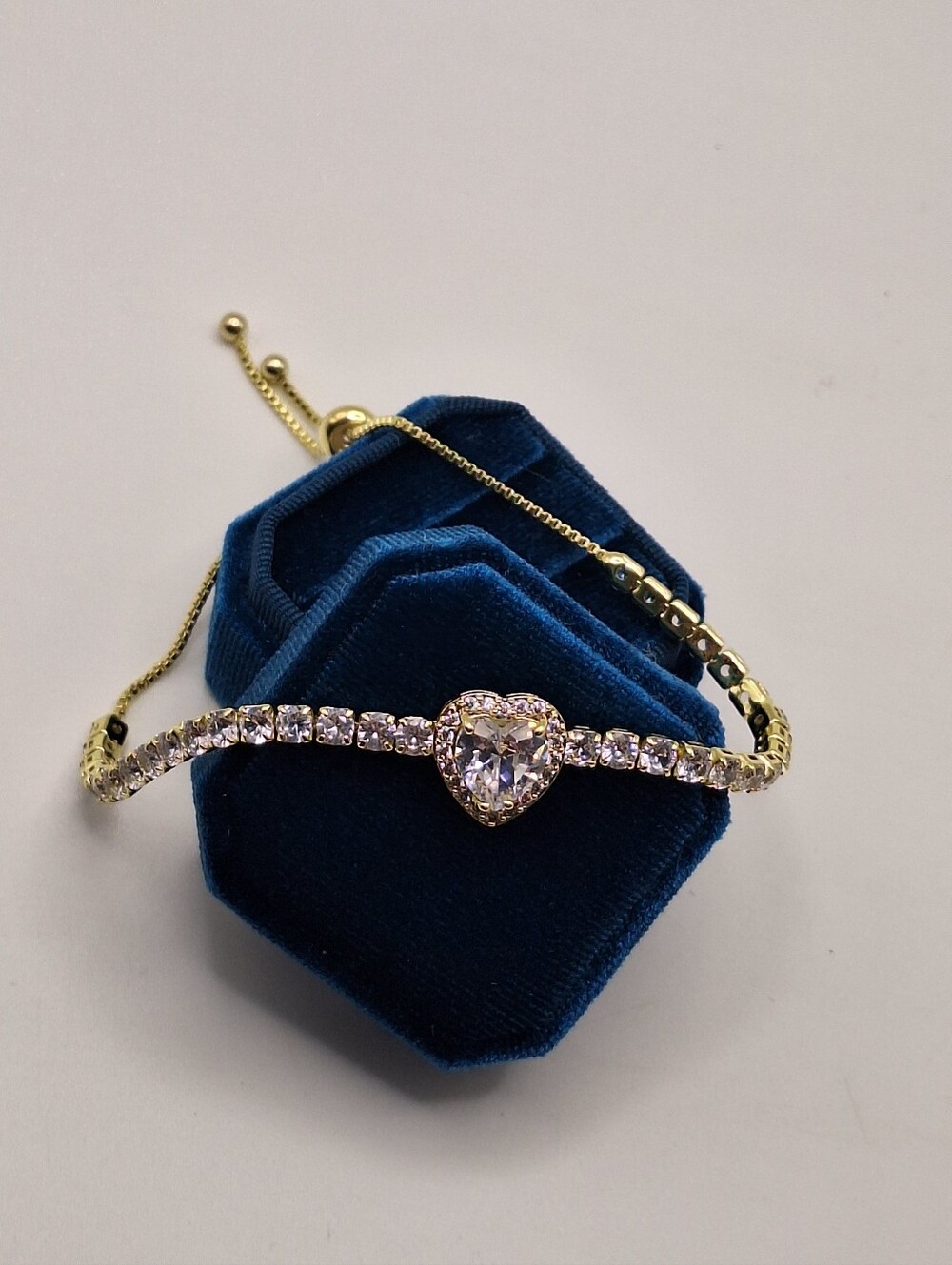 Swarovski Gold Tone Crystal Heart Tennis Slider Bracelet NWT
